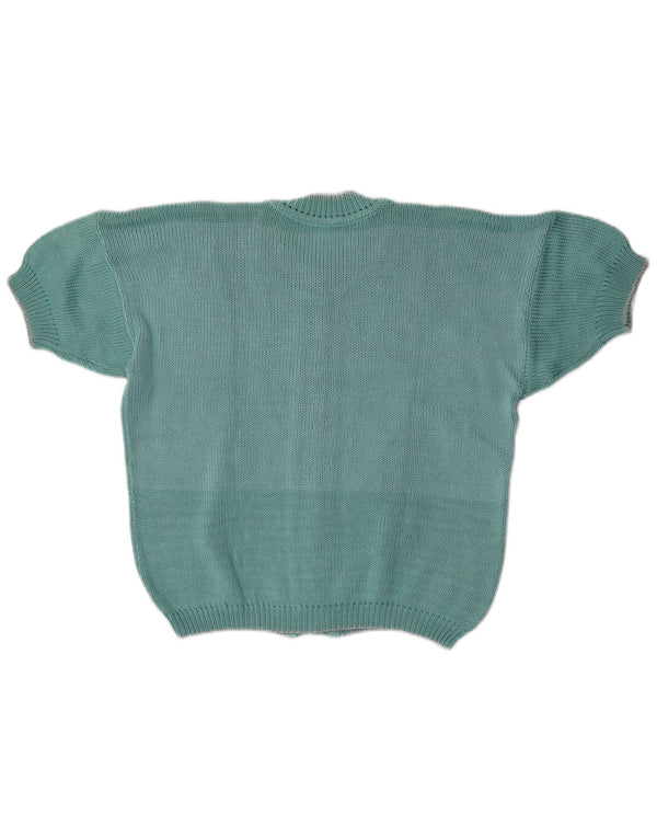 Suéter cardigã feminino vintage de manga curta UK 16 verde grande
