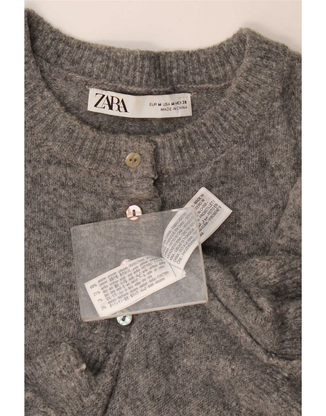 Suéter feminino Zara Crop Cardigan UK 12 poliéster cinza médio
