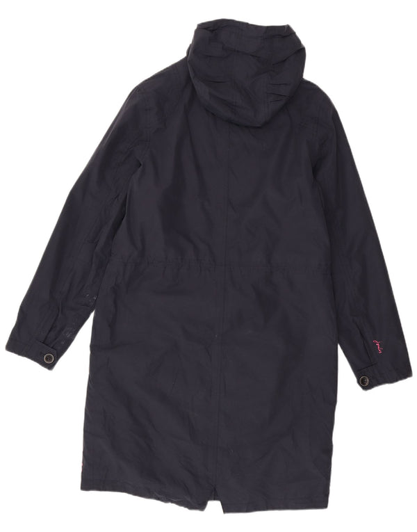Joules Womens Hooded Raincoat UK 10 Small Navy Blue Cotton