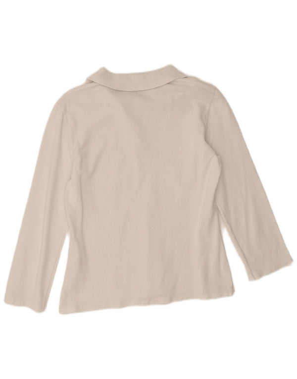 Polo feminino de manga comprida Benetton UK 12 médio branco