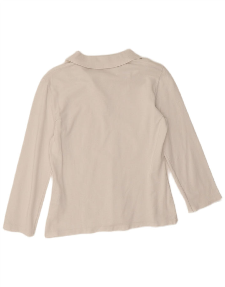 Polo feminino de manga comprida Benetton UK 12 médio branco