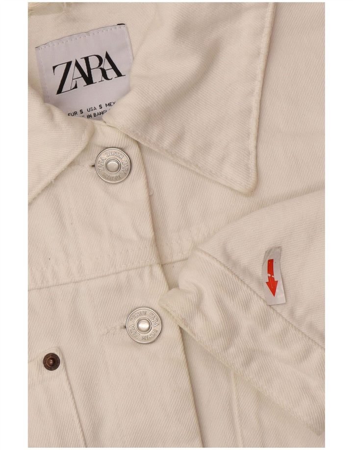 Zara Womens Crop Oversized Denim Jacket Reino Unido 10 Pequeno Algodão Branco