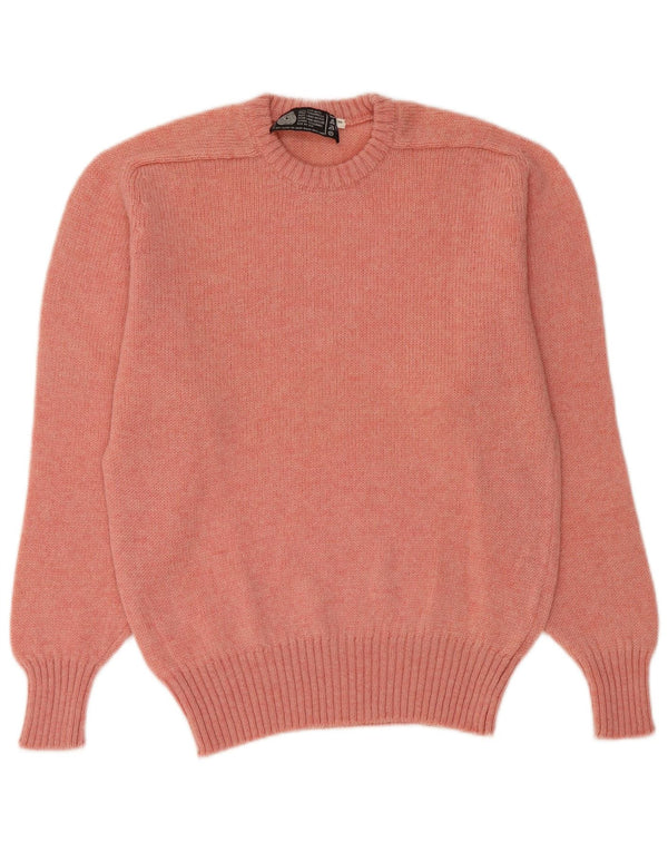 Suéter feminino vintage com gola redonda, uk 14, médio, rosa, lã nova