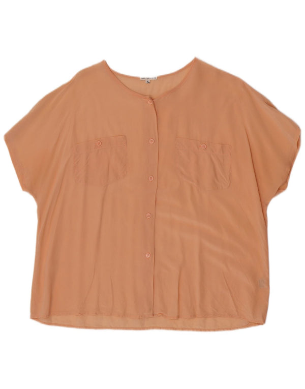 Blusa feminina vintage de manga curta UK 18 XL seda rosa