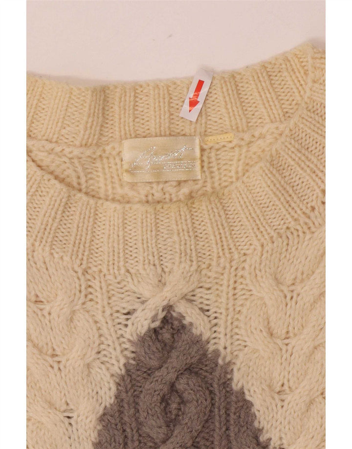 Suéter masculino Apart com gola redonda, médio off white Argyle/Lã diamante