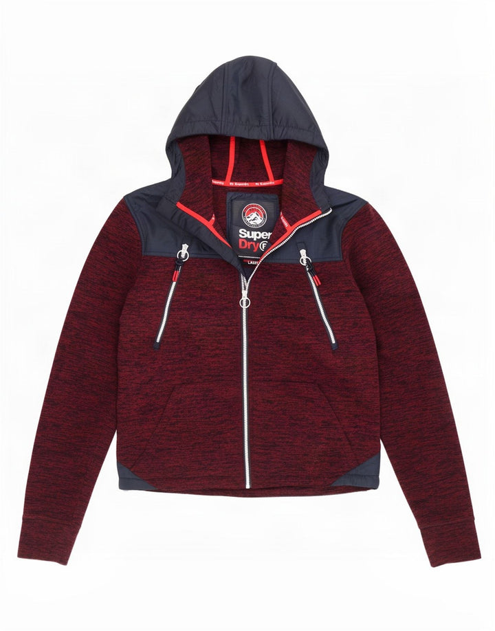 Suéter masculino Superdry com capuz e zíper grande poliéster colorblock cor de vinho