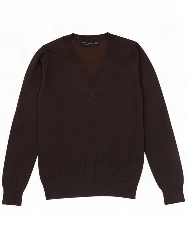 Zara Suéter feminino com decote em V Reino Unido 12 viscose cinza médio