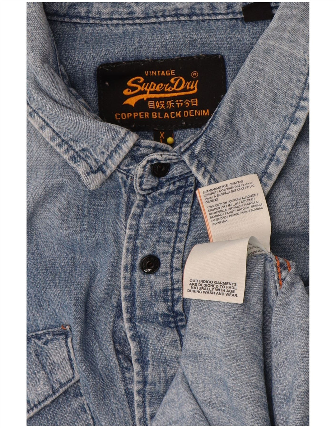 Camisa jeans masculina Superdry XL azul algodão
