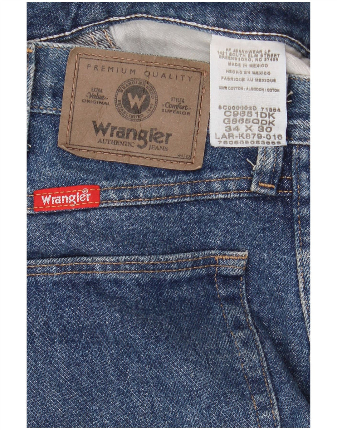 Jeans retos masculinos WRANGLER W34 L30 algodão azul