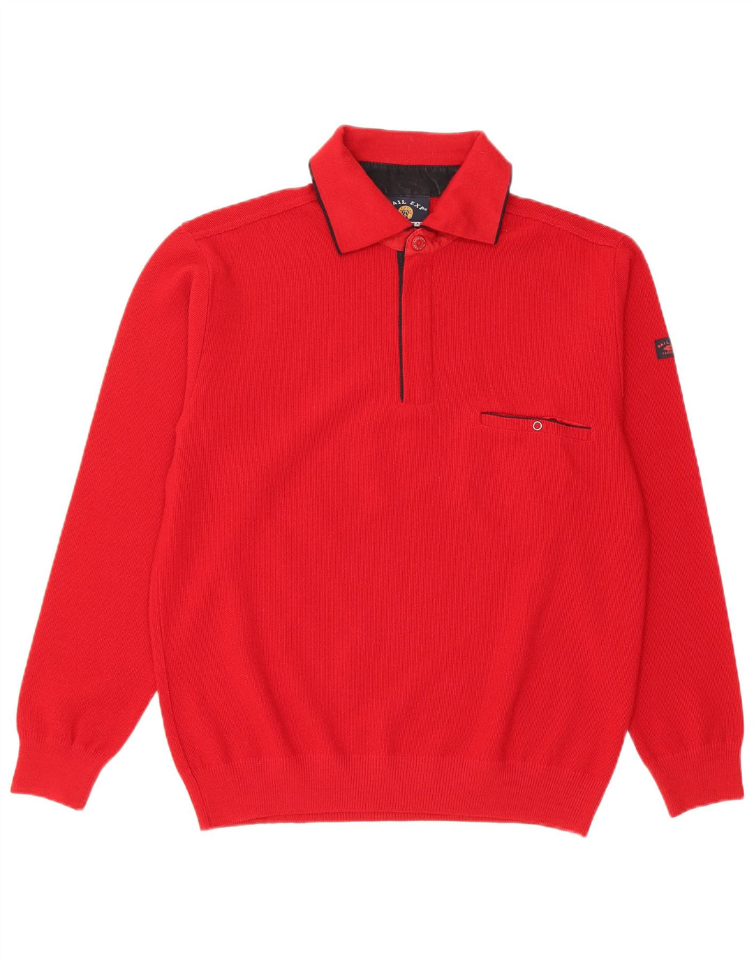 SAIL EXP Suéter masculino com gola polo IT 48 lã merino vermelha média