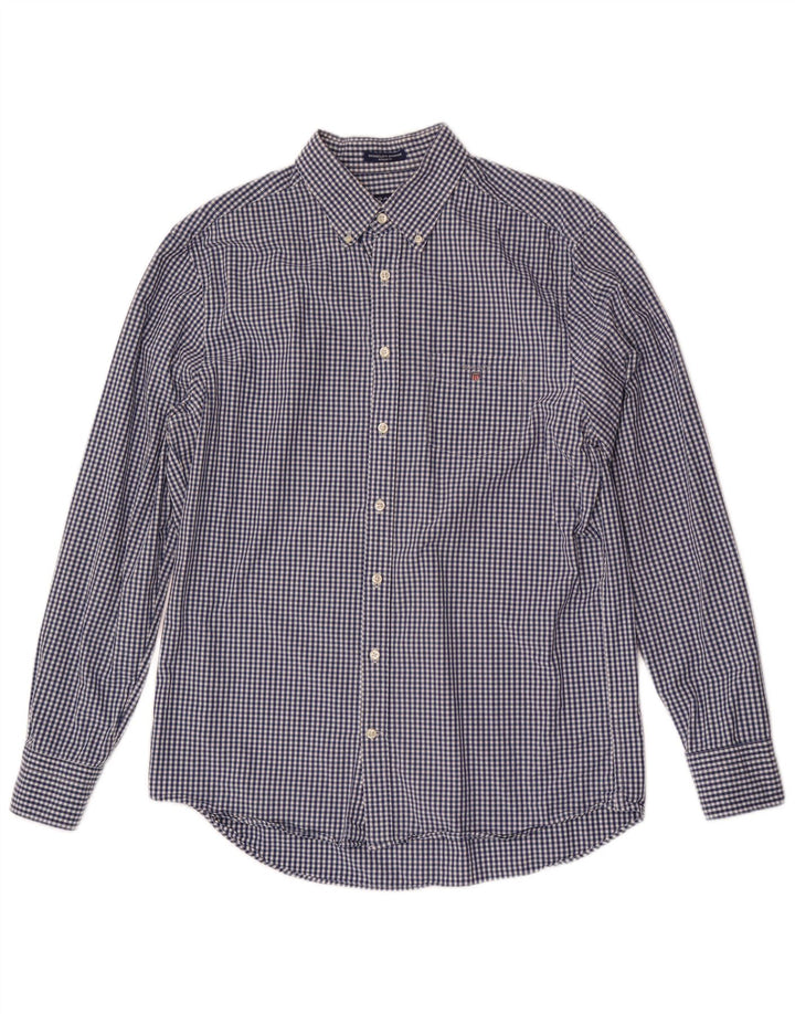 Camisa masculina Gant Regular Fit tamanho 41/42 16 1/2 grande azul marinho guingão