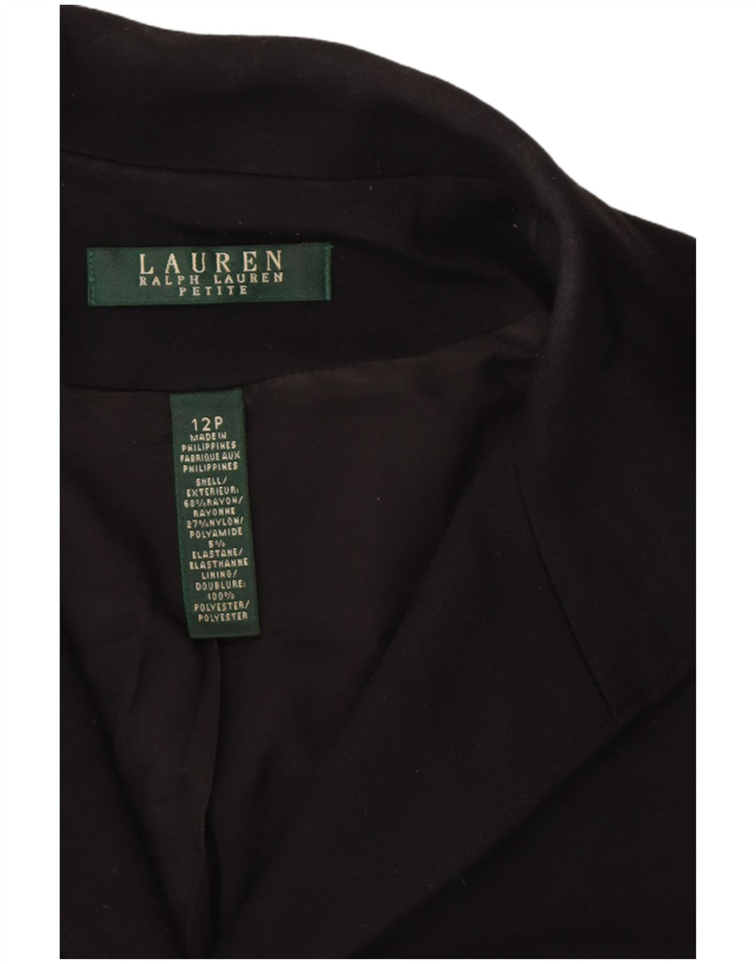 Jaqueta blazer feminina RALPH LAUREN Petite Crop com 5 botões EUA 12 grande preta