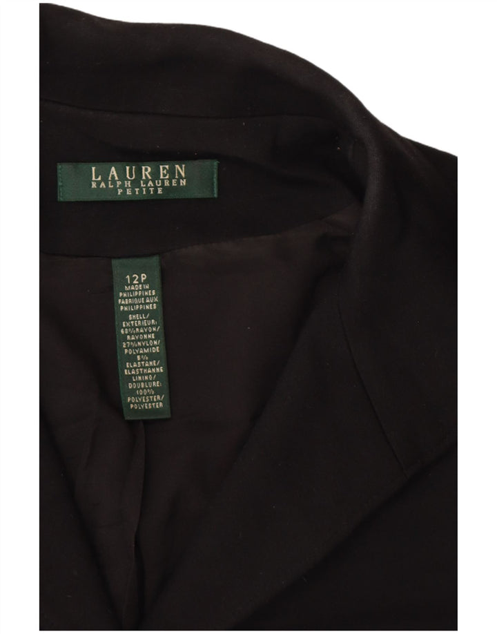 Jaqueta blazer feminina RALPH LAUREN Petite Crop com 5 botões EUA 12 grande preta