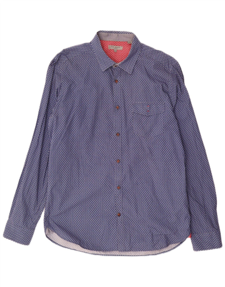 Camisa masculina Ted Baker tamanho 4 grande algodão manchado azul