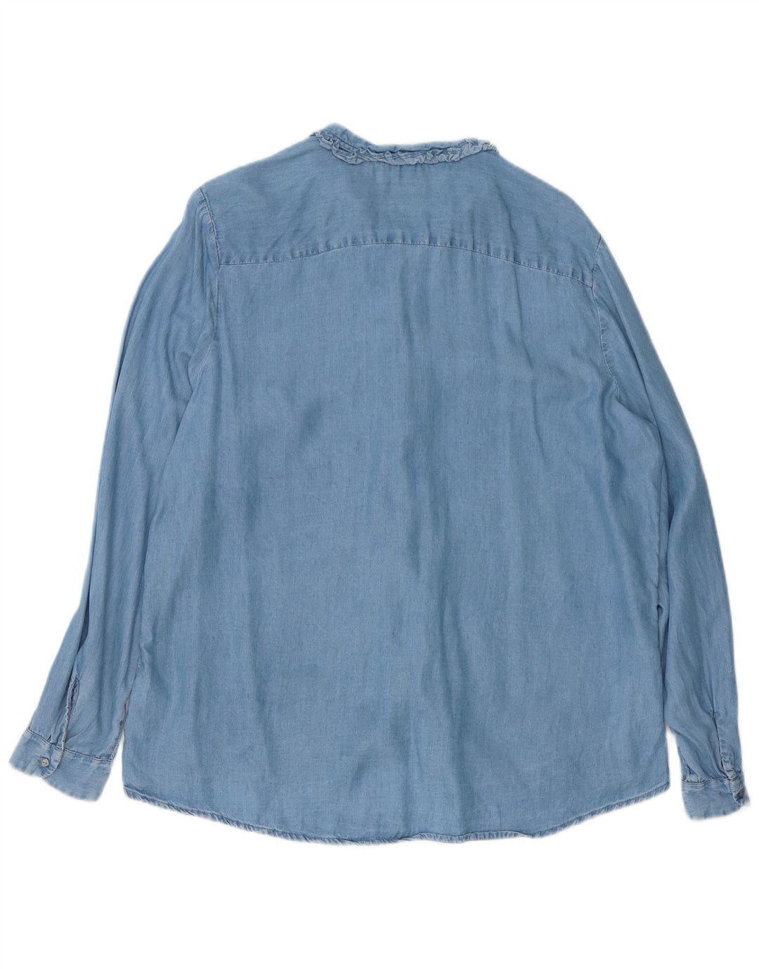 Camisa jeans feminina Marks & Spencer com babados na frente e grande tamanho Reino Unido 16 grande azul