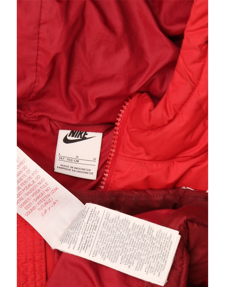 Jaqueta acolchoada com capuz Nike Boys 12-13 anos grande poliéster colorblock vermelho