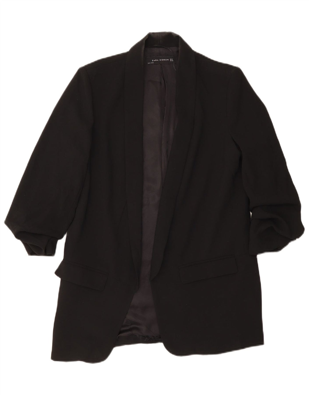 Zara Jaqueta Blazer Feminina Manga 3/4 Aberta Reino Unido 10 Pequena Poliéster Preta