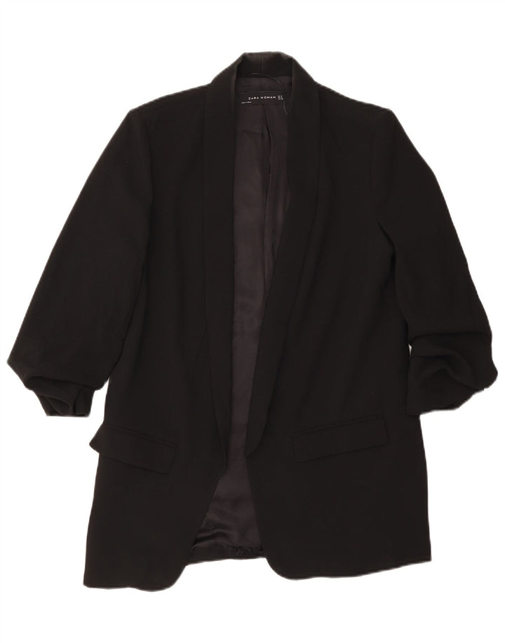 Zara Jaqueta Blazer Feminina Manga 3/4 Aberta Reino Unido 10 Pequena Poliéster Preta