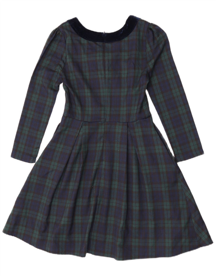 Vestido feminino Joanie manga comprida evasê Reino Unido 8 pequeno poliéster xadrez verde