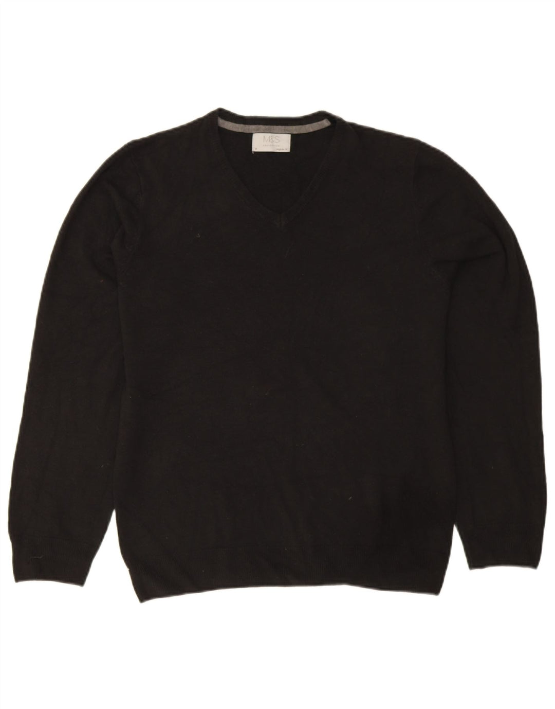 Suéter masculino Marks & Spencer com ajuste regular e decote em V, acrílico preto médio