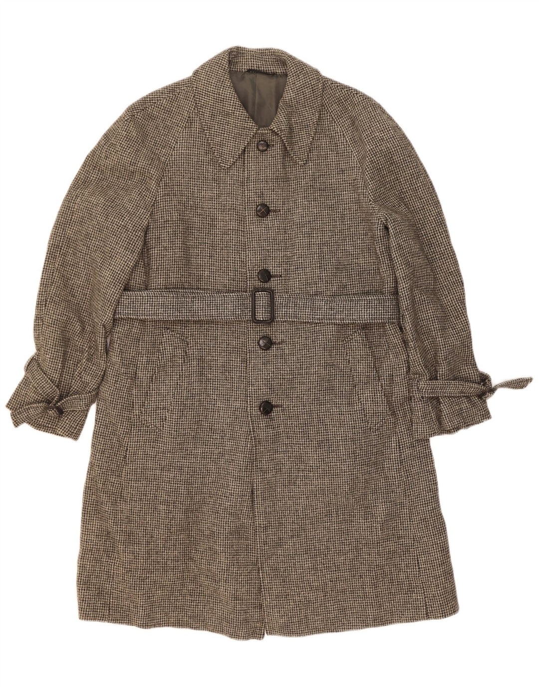 Sobretudo masculino vintage Reino Unido 38 lã virgem xadrez cinza médio