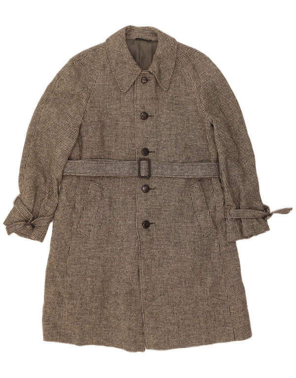 Sobretudo masculino vintage Reino Unido 38 lã virgem xadrez cinza médio