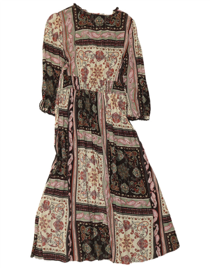 Vestido maxi feminino Monsoon manga 3/4 Reino Unido 10 pequenos retalhos multicoloridos