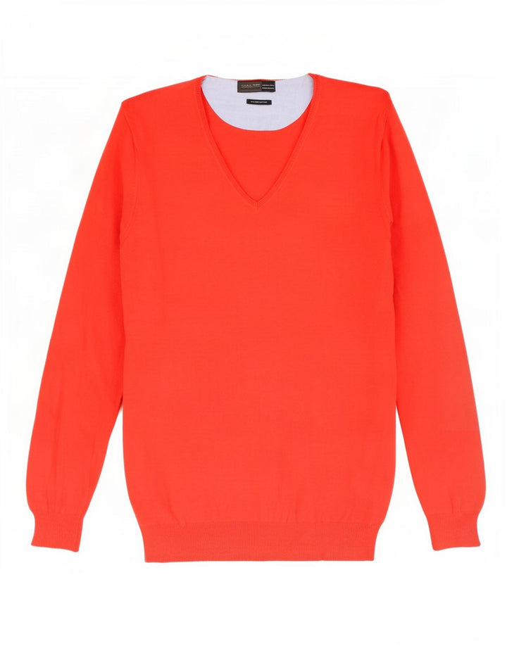 Suéter masculino Zara com decote em V grande algodão vermelho