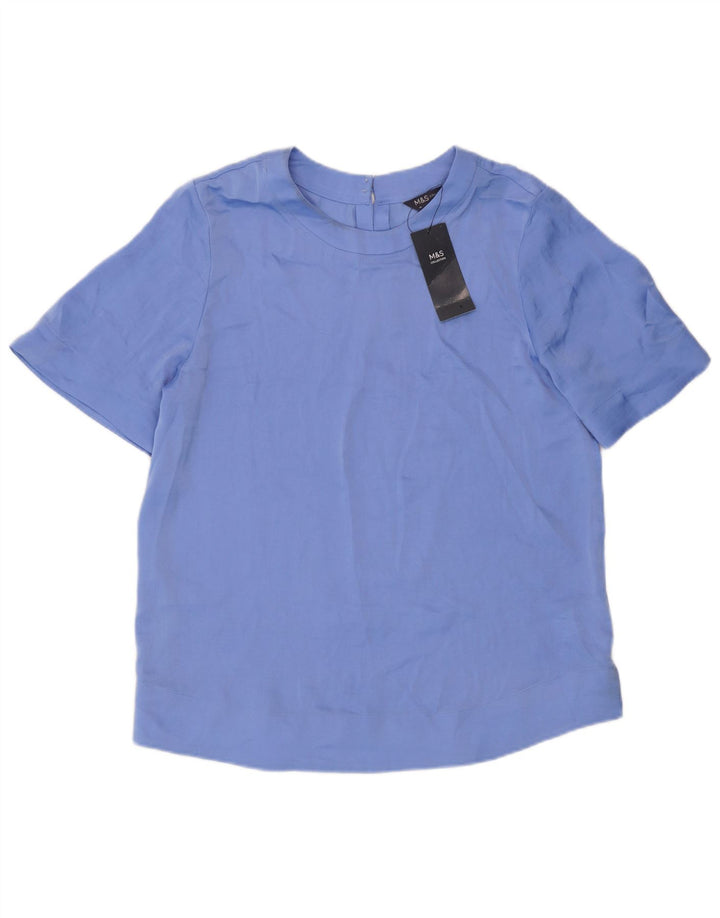 Blusa feminina de manga curta Marks & Spencer Reino Unido 10 poliéster azul pequeno