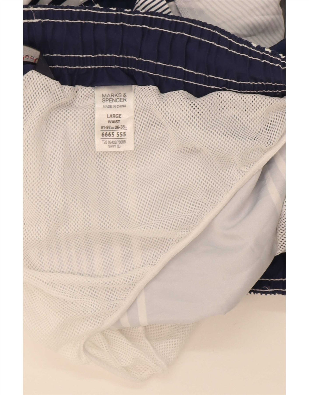 Shorts de natação masculino Marks & Spencer grande poliéster listrado azul marinho