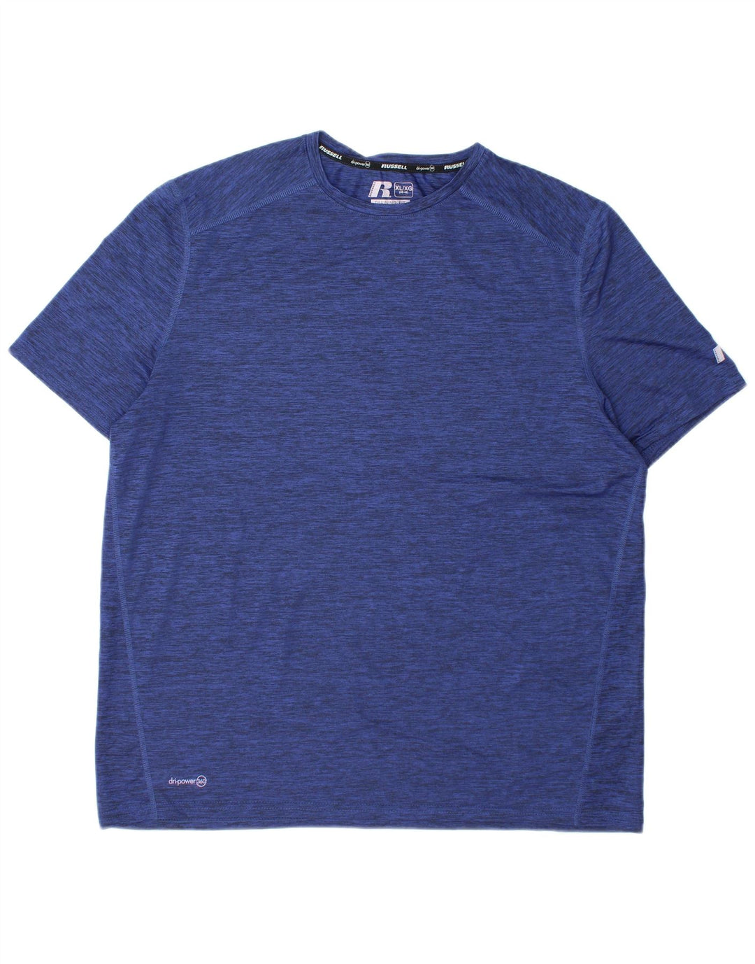 Camiseta masculina RUSSELL ATLÉTICA Dri-Power Reino Unido 46/48 XL azul marinho manchado