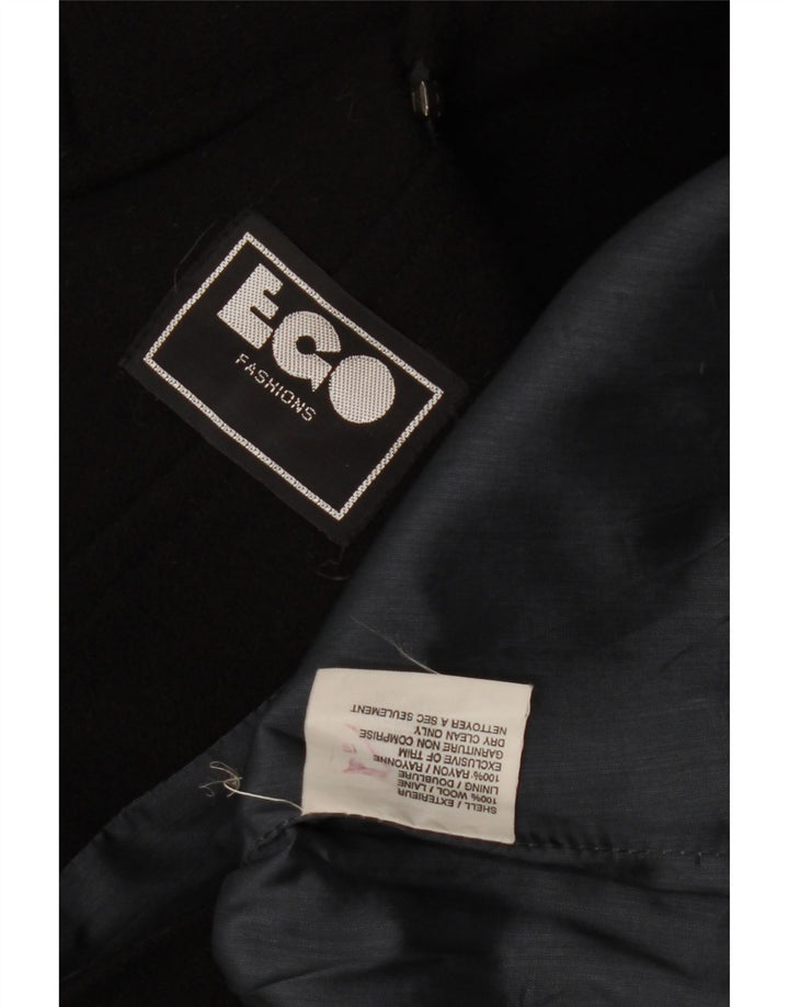 Casaco Duffle Feminino Vintage Oversized Reino Unido 14 Lã Preta Média