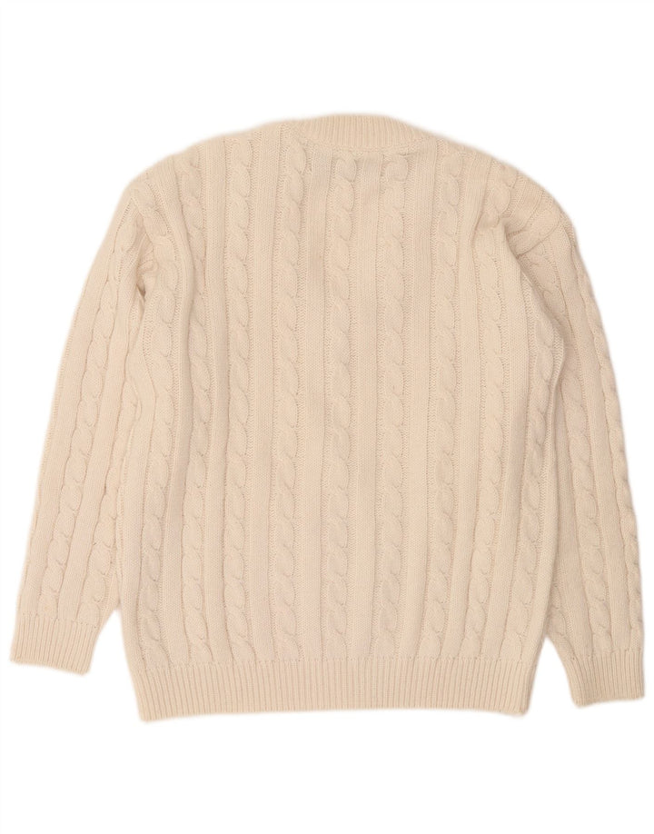 Suéter masculino vintage com decote em V médio acrílico branco