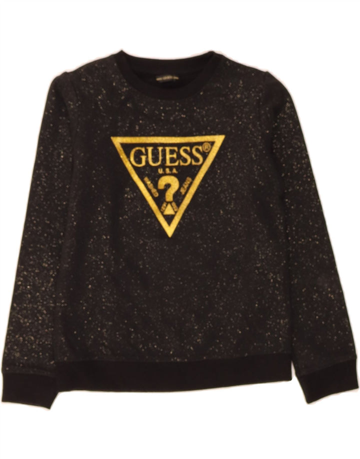 GUESS Girls Graphic Sweatshirt Jumper 7-8 Years Black Cotton Vintage Guess and Second-Hand Guess from Messina Hembry 