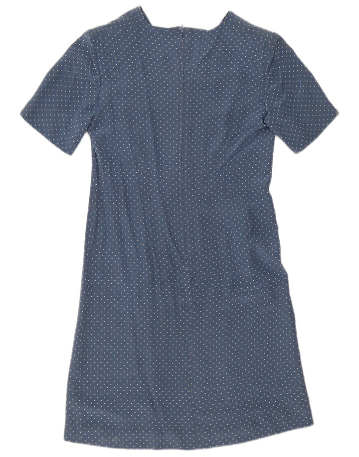 Vestido vintage feminino linha A UK 12 médio azul manchado