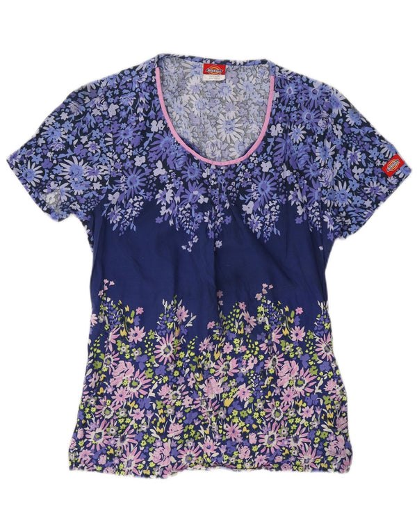 Blusa feminina de manga curta Dickies UK 10 algodão floral azul pequeno
