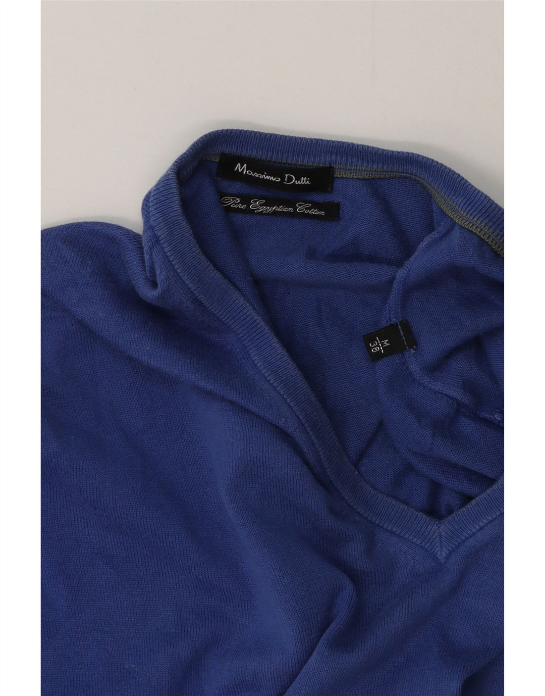 Suéter masculino Massimo Dutti com decote em V de algodão azul médio