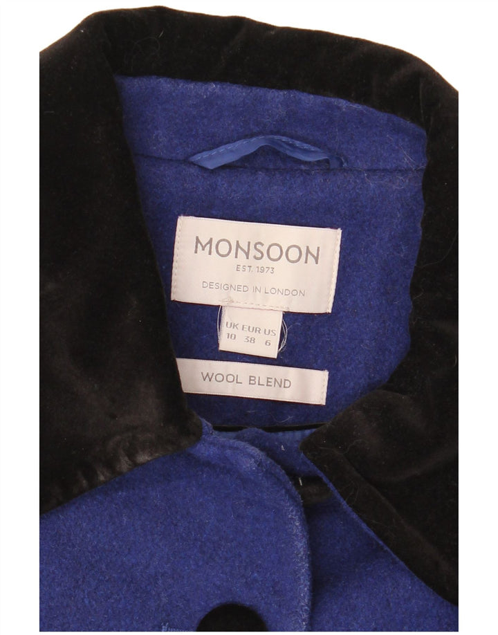 Sobretudo feminino Monsoon UK 10 pequeno bloco colorido azul