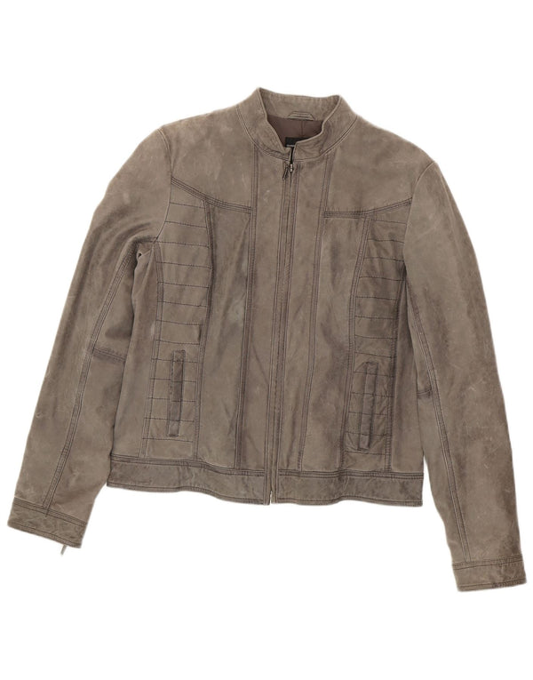 Jaqueta de camurça feminina Mango UK 16 grande pele de carneiro cinza