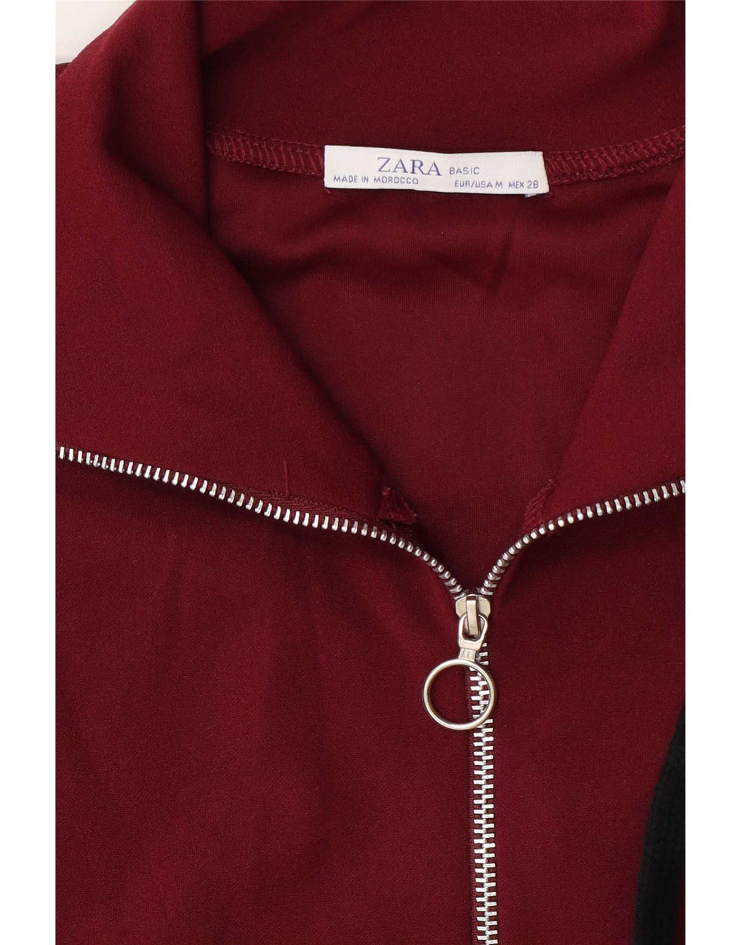 Zara Womens Zip Neck Pullover Treino Top Reino Unido 14 Médio Borgonha