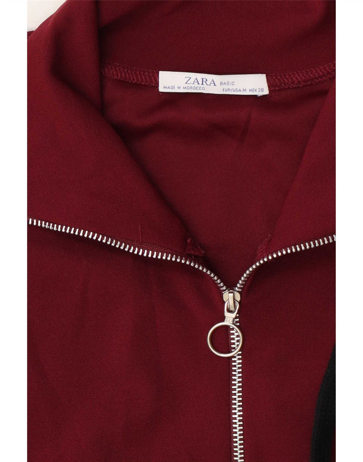 Zara Womens Zip Neck Pullover Treino Top Reino Unido 14 Médio Borgonha