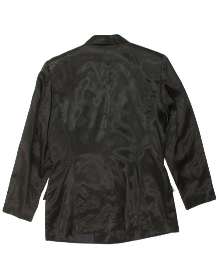 Jaqueta blazer feminina VINTAGE com 3 botões Reino Unido 12 viscose preta média