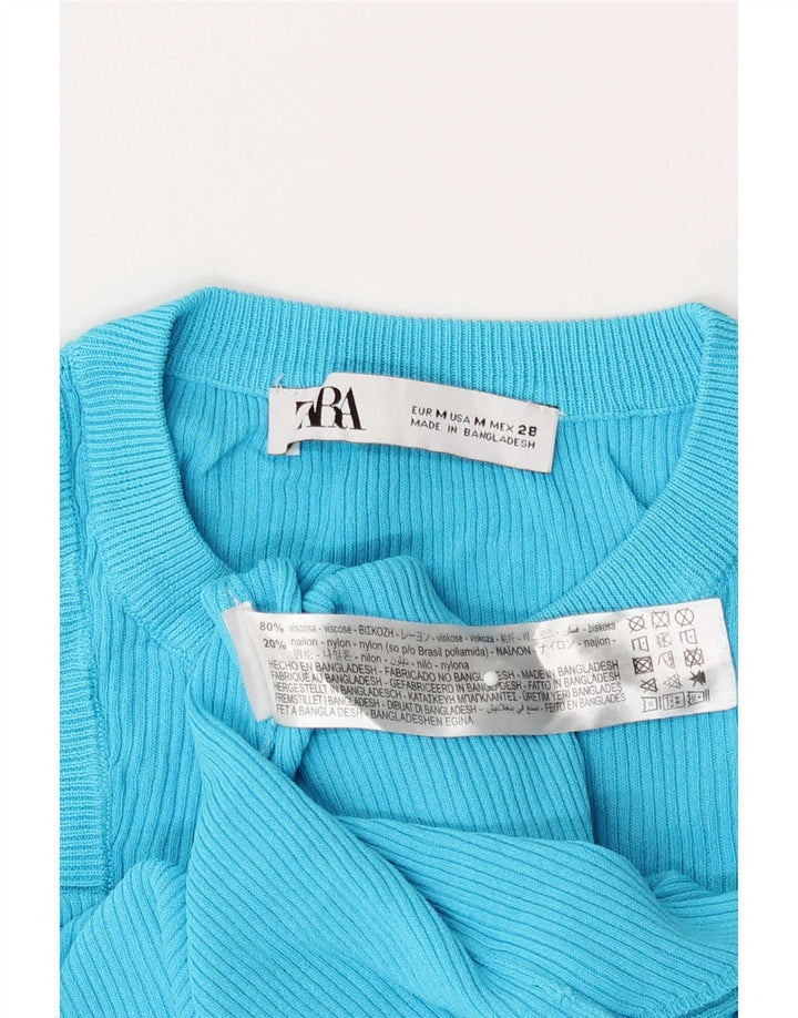 Colete feminino Zara UK 12 viscose azul médio