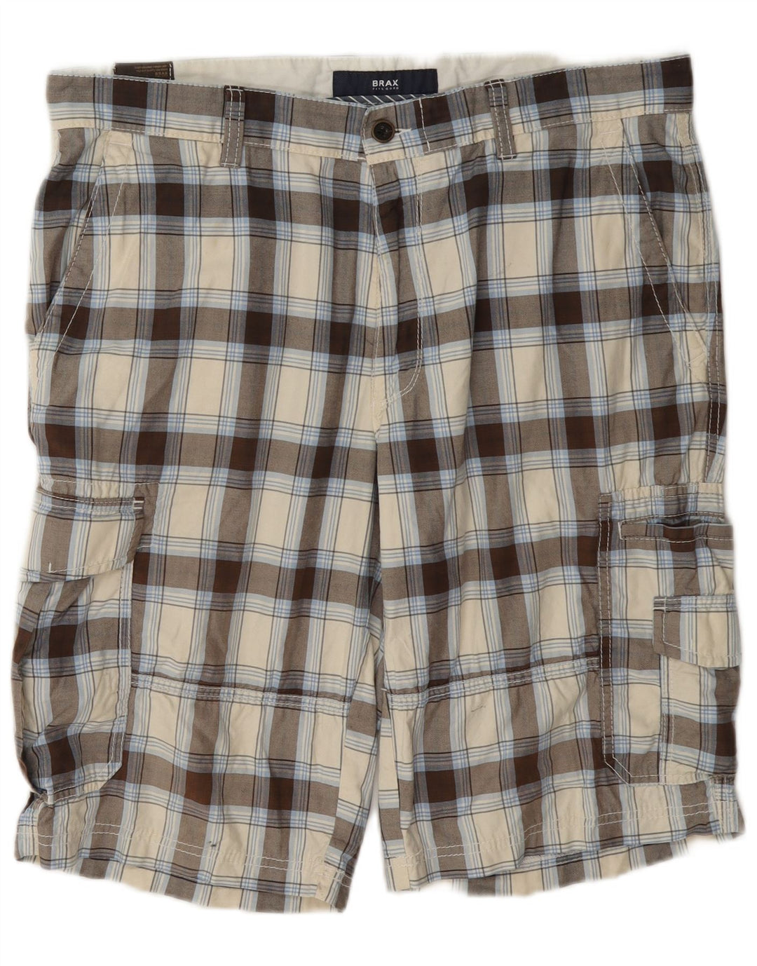 Shorts cargo masculino Brax W36 grande algodão xadrez bege