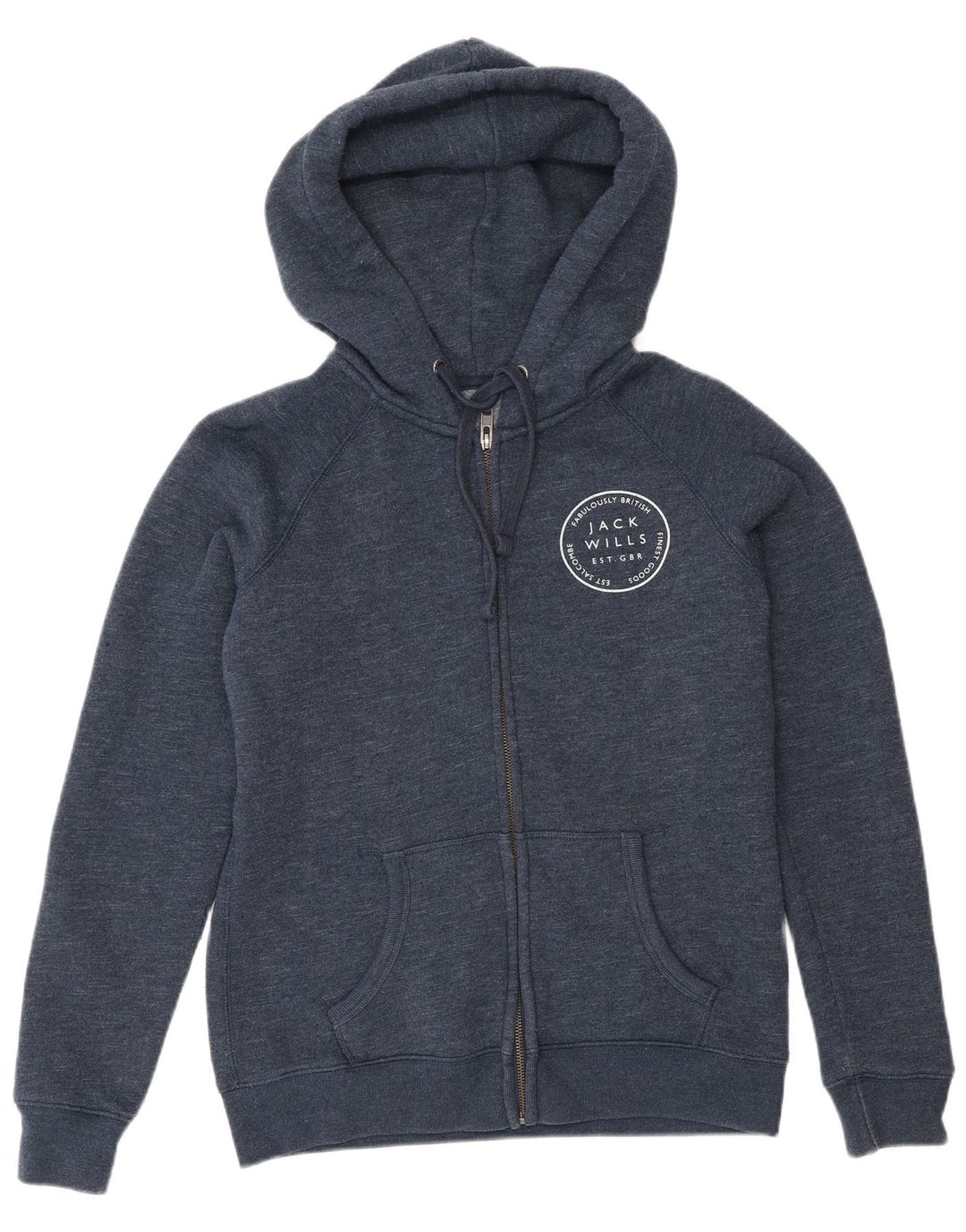 Jack Wills Suéter feminino com capuz e zíper grande Reino Unido 10 pequeno azul marinho