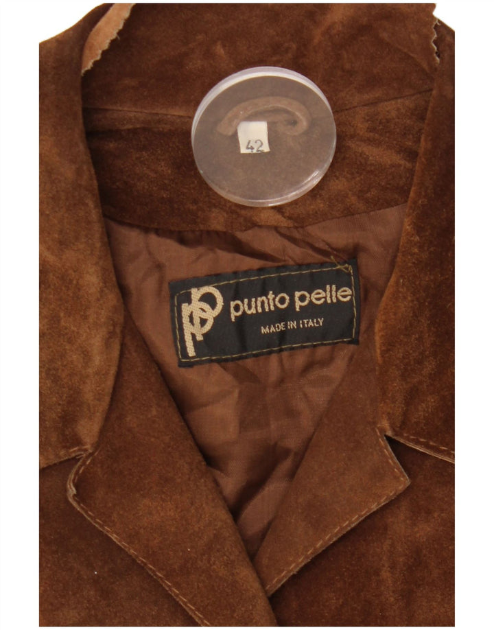 Jaqueta blazer feminina vintage de camurça com 5 botões IT 42 couro marrom médio