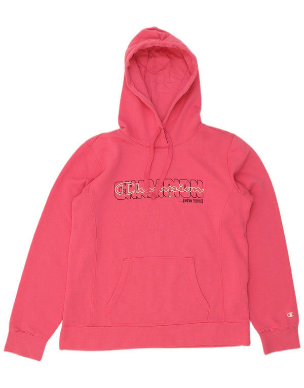 Jumper feminino com capuz gráfico Champion UK 18 XL algodão rosa