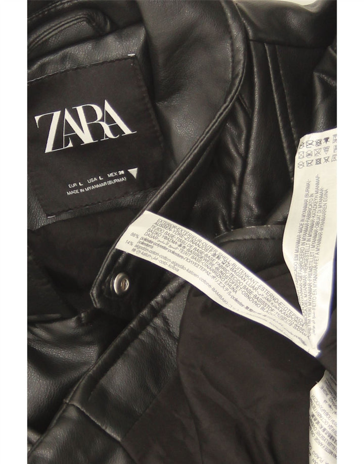 Zara Womens Crop Faux Leather Biker Jacket Reino Unido 14 Grande Poliéster Preto