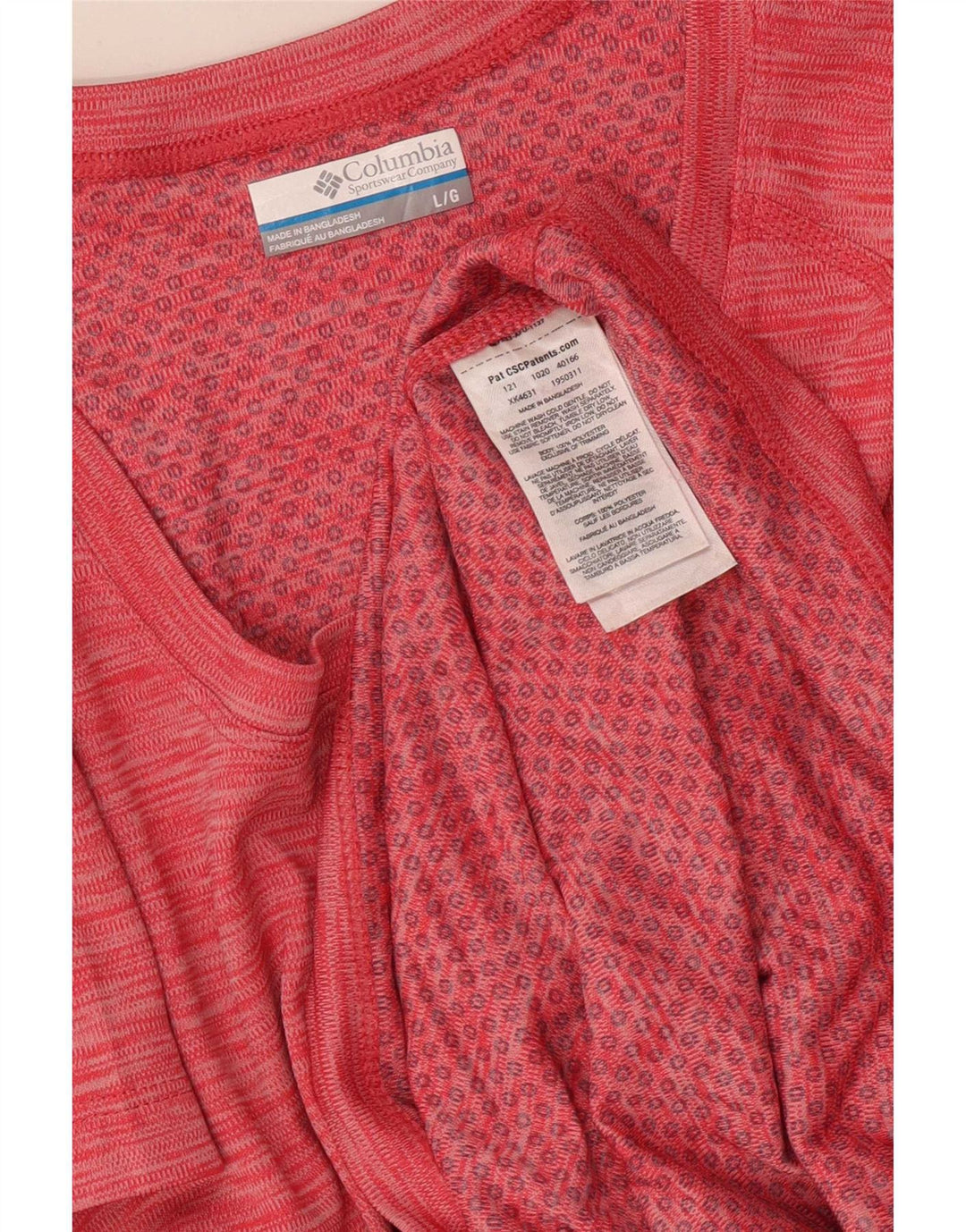 Camiseta feminina Columbia UK 14 grande poliéster manchado vermelho