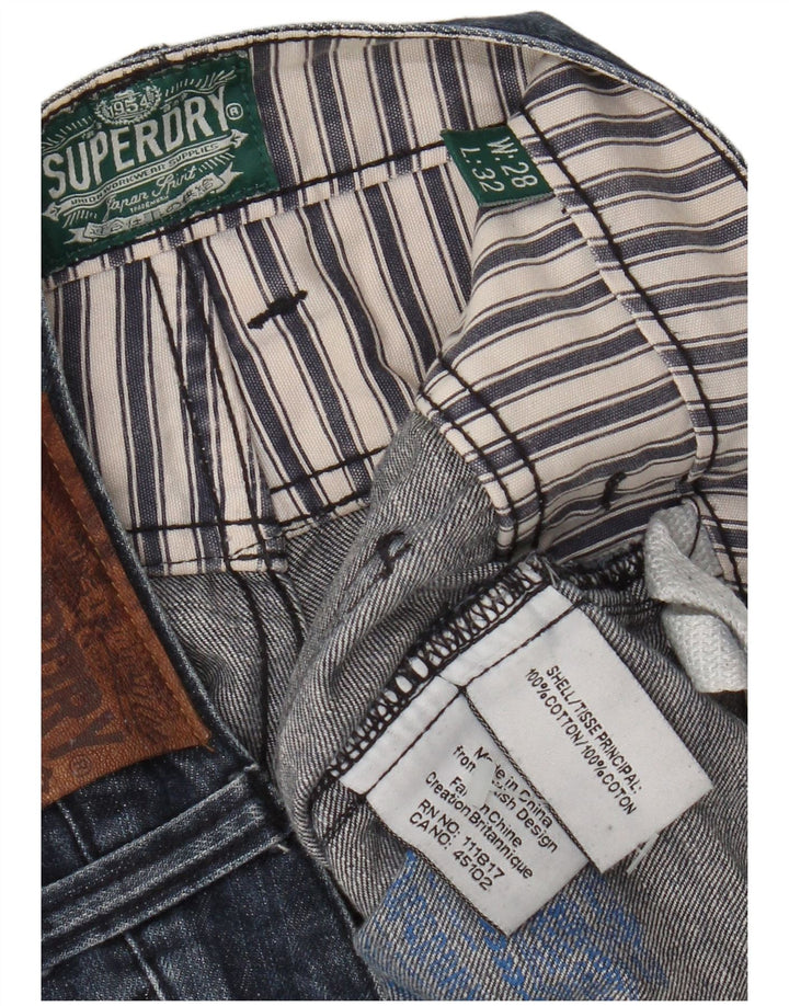 Calça jeans reta feminina SUPERDRY desgastada W28 L28 algodão azul marinho